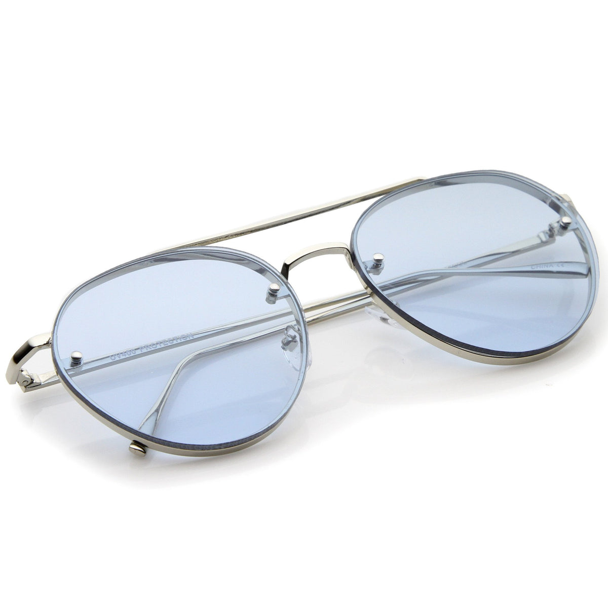 Retro Modern Rimless Flat Color Lens Aviator Sunglasses Zerouv 