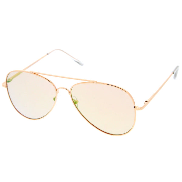 Large Flat Front Mirrored Lens Aviator Sunglasses Zerouv 