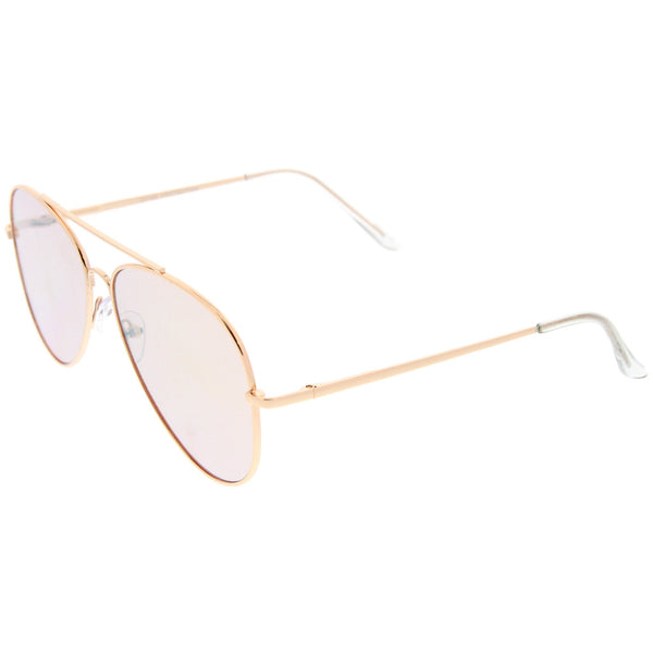 Large Flat Front Mirrored Lens Aviator Sunglasses Zerouv 