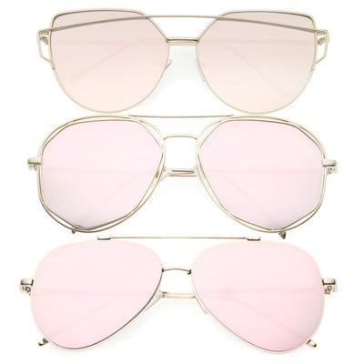 Women's Retro Modern Pink Color Tone Sunglasses - 3 Pack - zeroUV