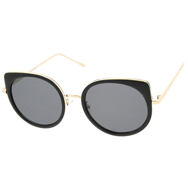 Women's Slim Round Cat Eye Flat Lens Sunglasses - zeroUV