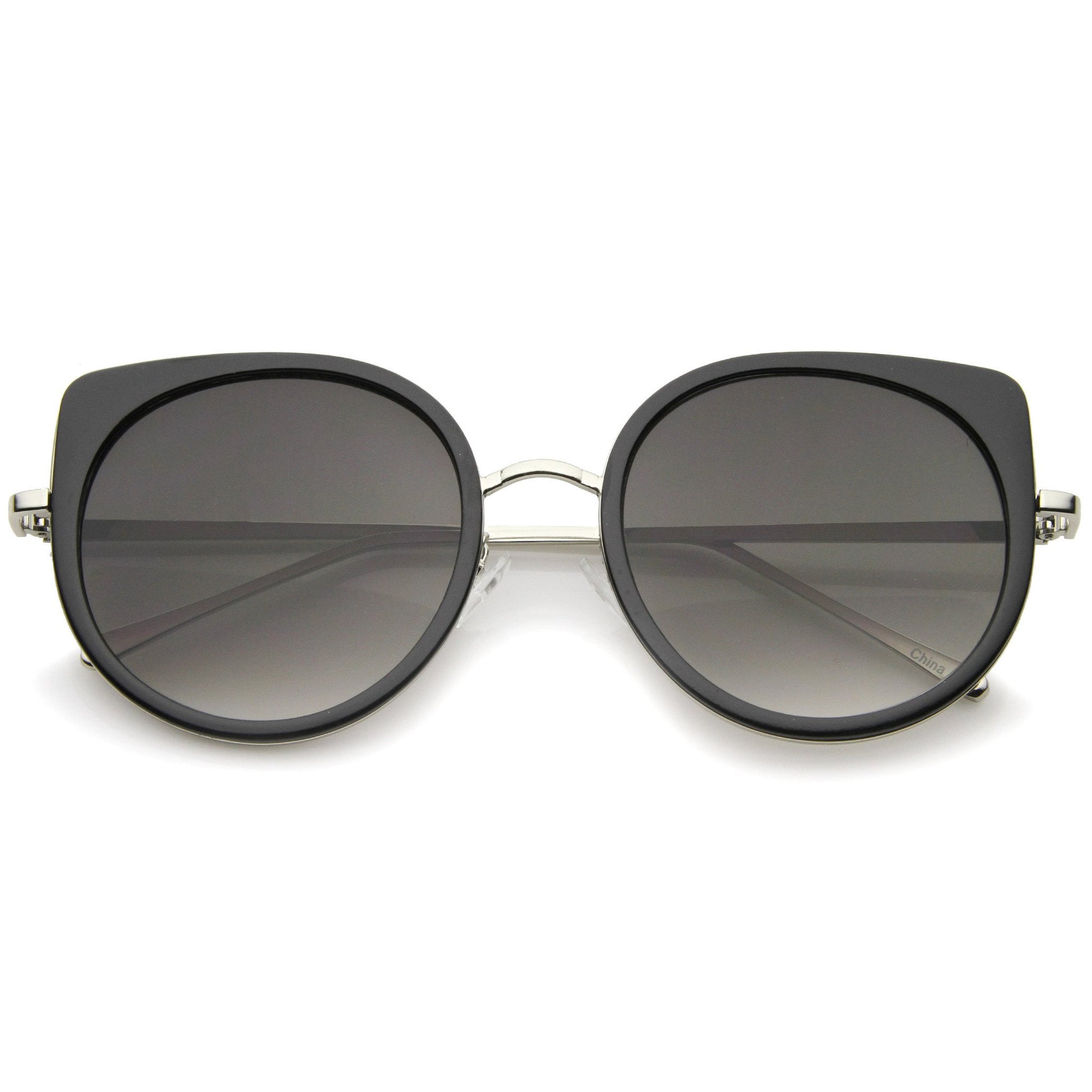Women's Slim Round Cat Eye Flat Lens Sunglasses - zeroUV
