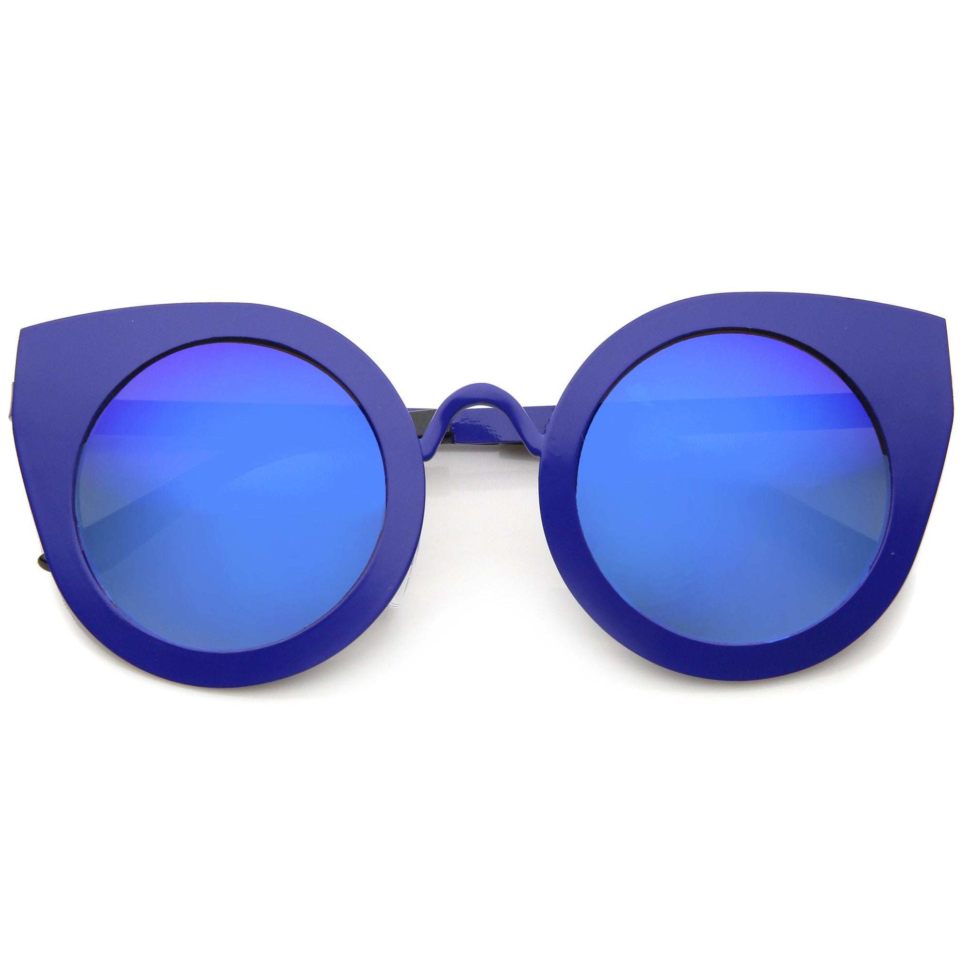 Women's Multi Color Mirrored Lens Round Cat Eye Sunglasses - zeroUV