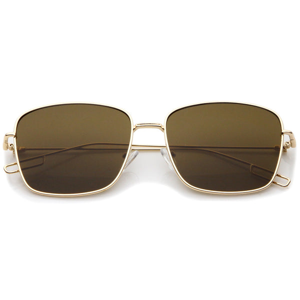 Classic Square Wire Metal Flat Lens Sunglasses - zeroUV