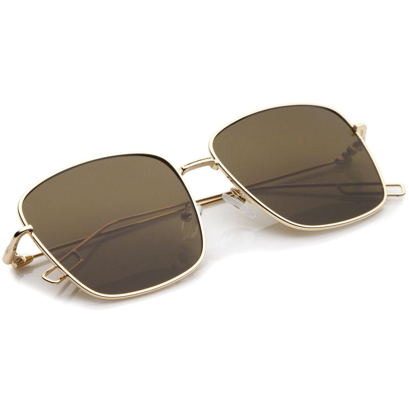 Classic Square Wire Metal Flat Lens Sunglasses Zerouv 