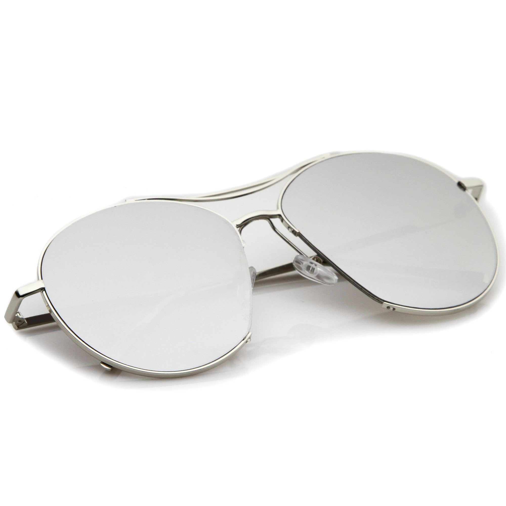 Oversize Thin Metal Mirrored Flat Lens Aviator Sunglasses - zeroUV