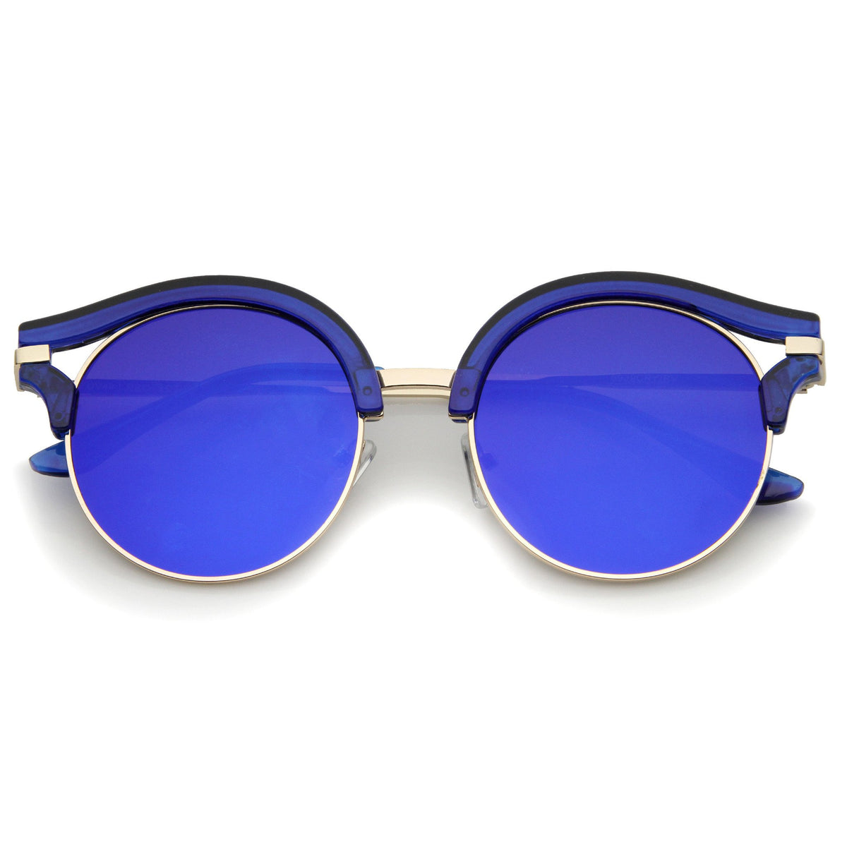 Women's Round Transparent Horned Rim Flat Lens Sunglasses - zeroUV