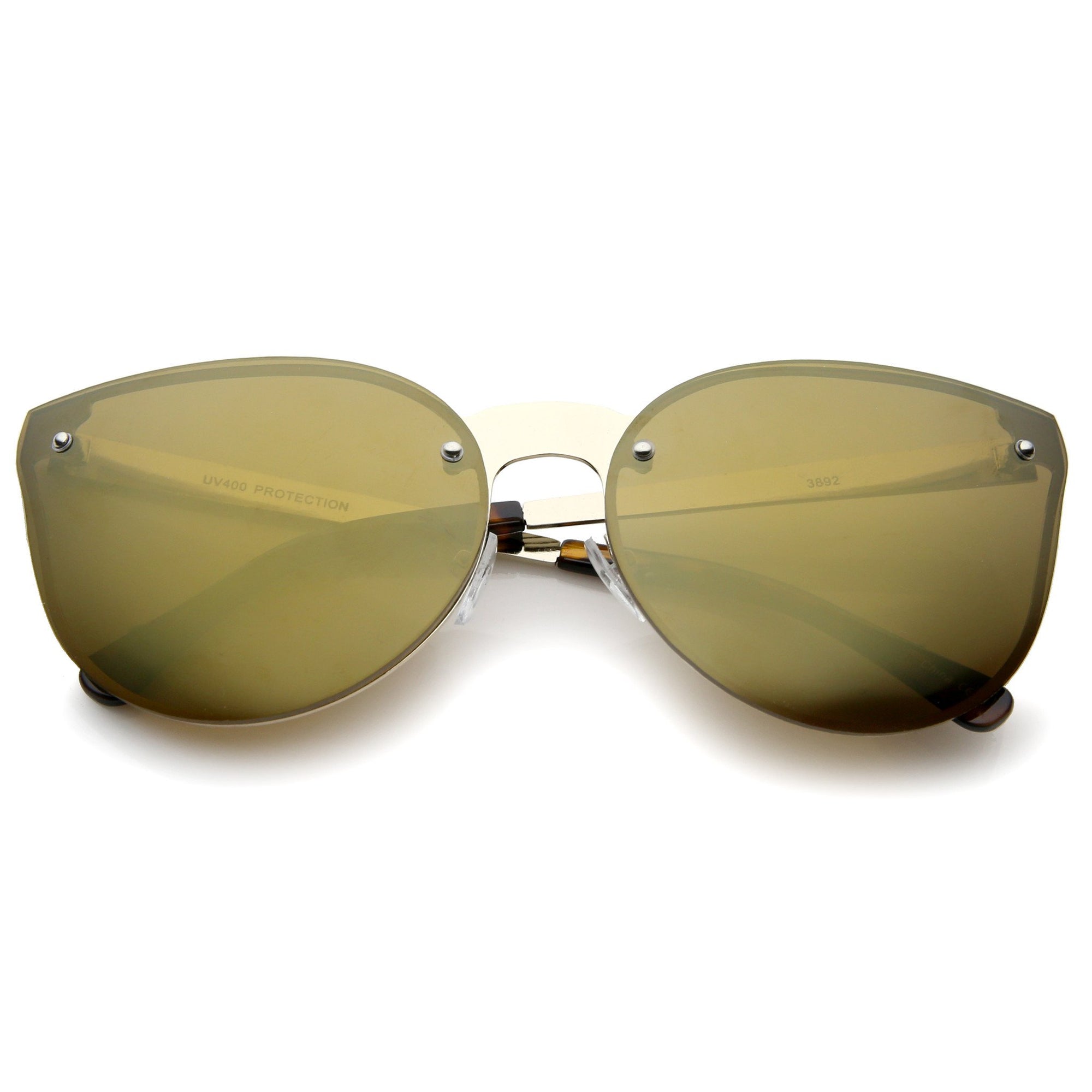 Oversize Rimless Cat Eye Shield Mirror Lens Sunglasses - zeroUV