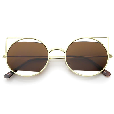 Women's Round Laser Cutout Cat Eye Sunglasses - zeroUV