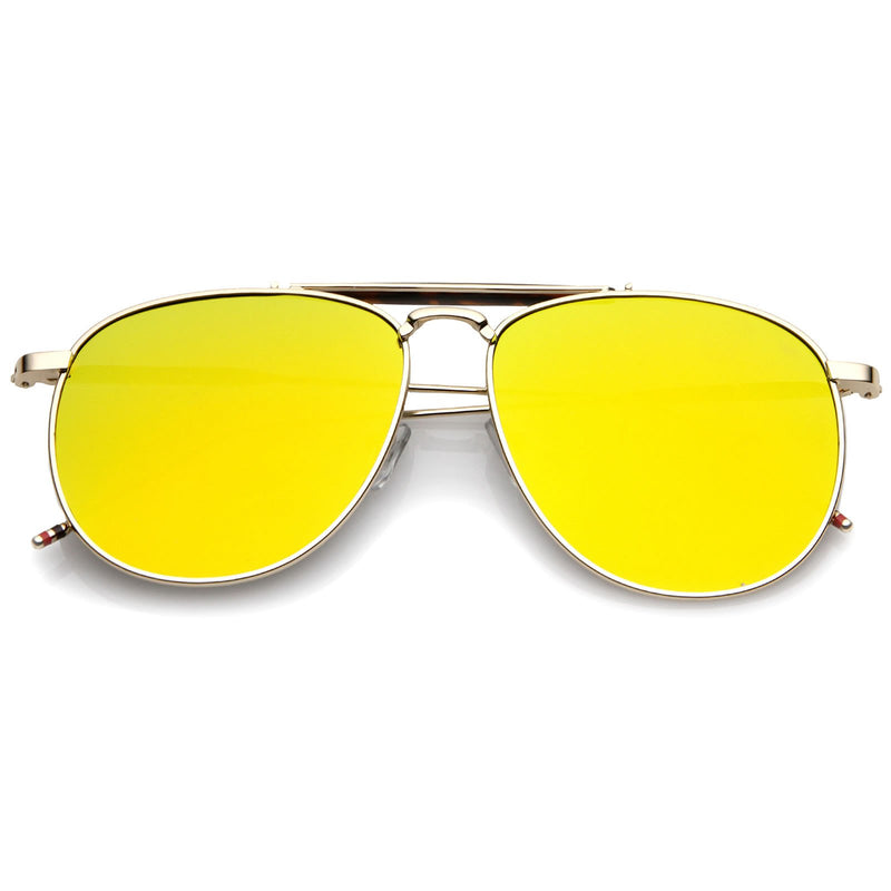 Oversize Round Mirrored Flat Lens Aviator Sunglasses Zerouv 