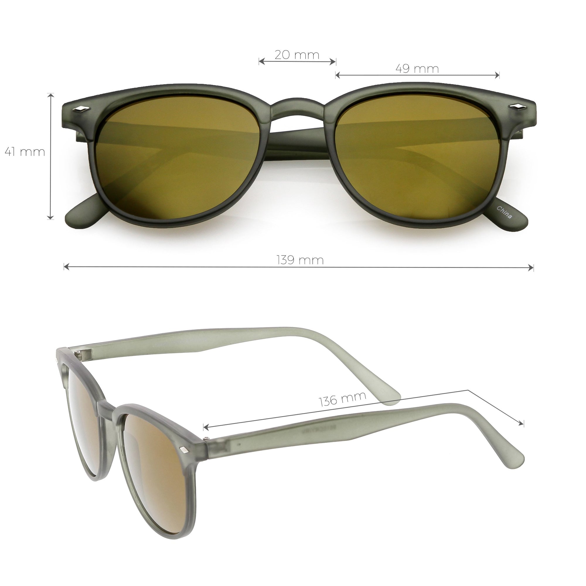 Retro Horned Rim P3 Rounded Mirrored Lens Sunglasses - zeroUV