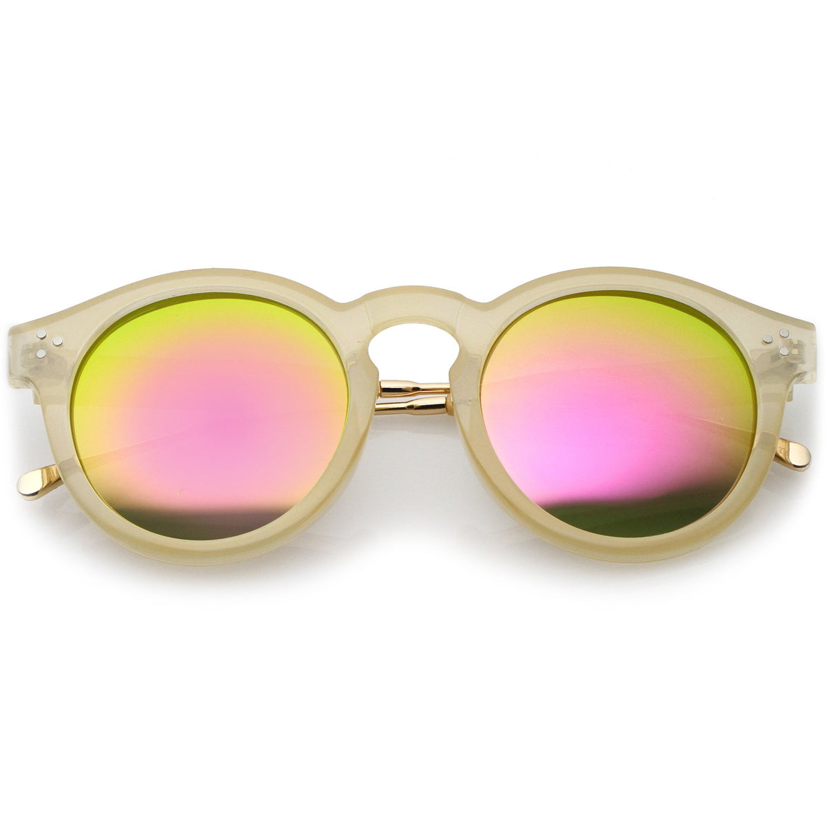 Retro P3 Round Horned Rim Mirrored Lens Sunglasses Zerouv 