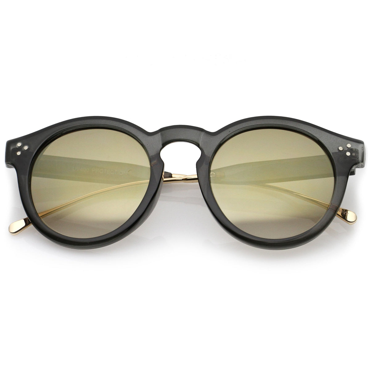 Retro P3 Round Horned Rim Mirrored Lens Sunglasses - zeroUV