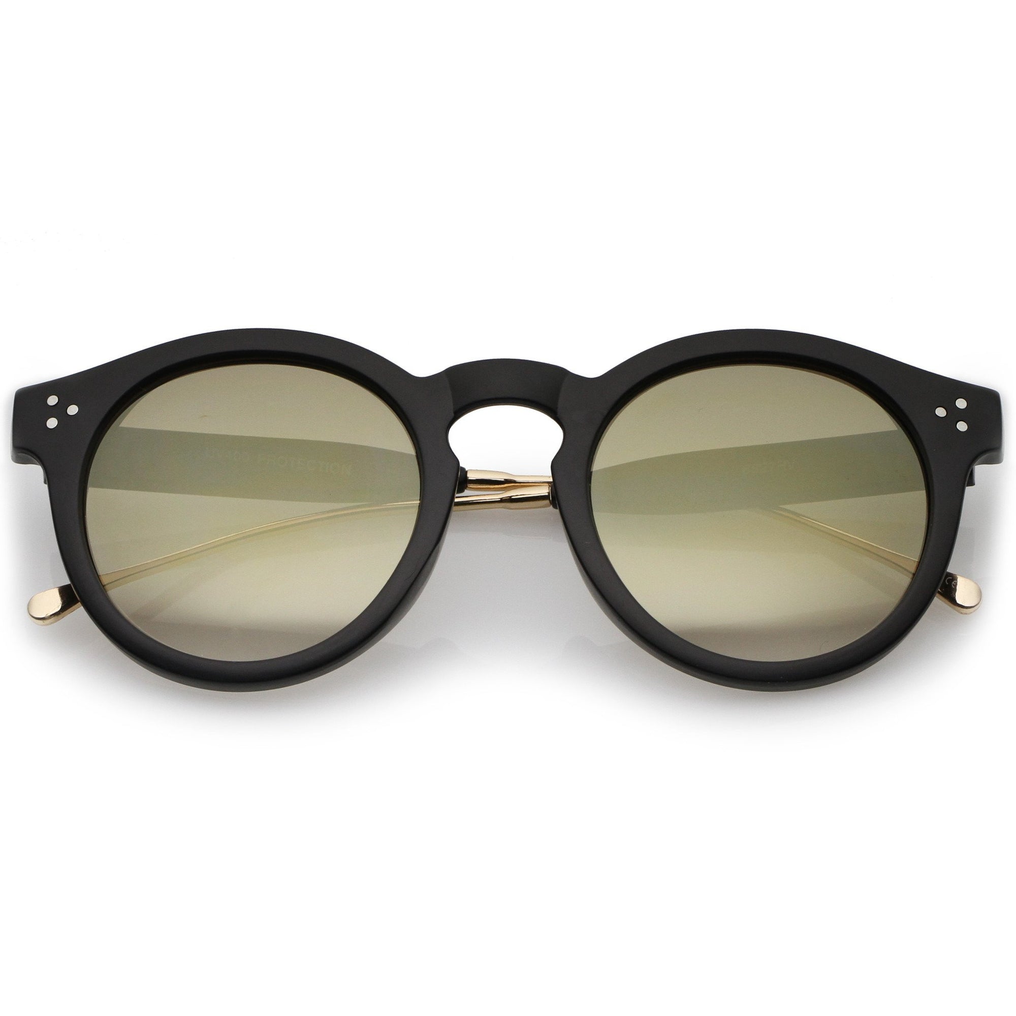 Retro P3 Round Horned Rim Mirrored Lens Sunglasses - zeroUV