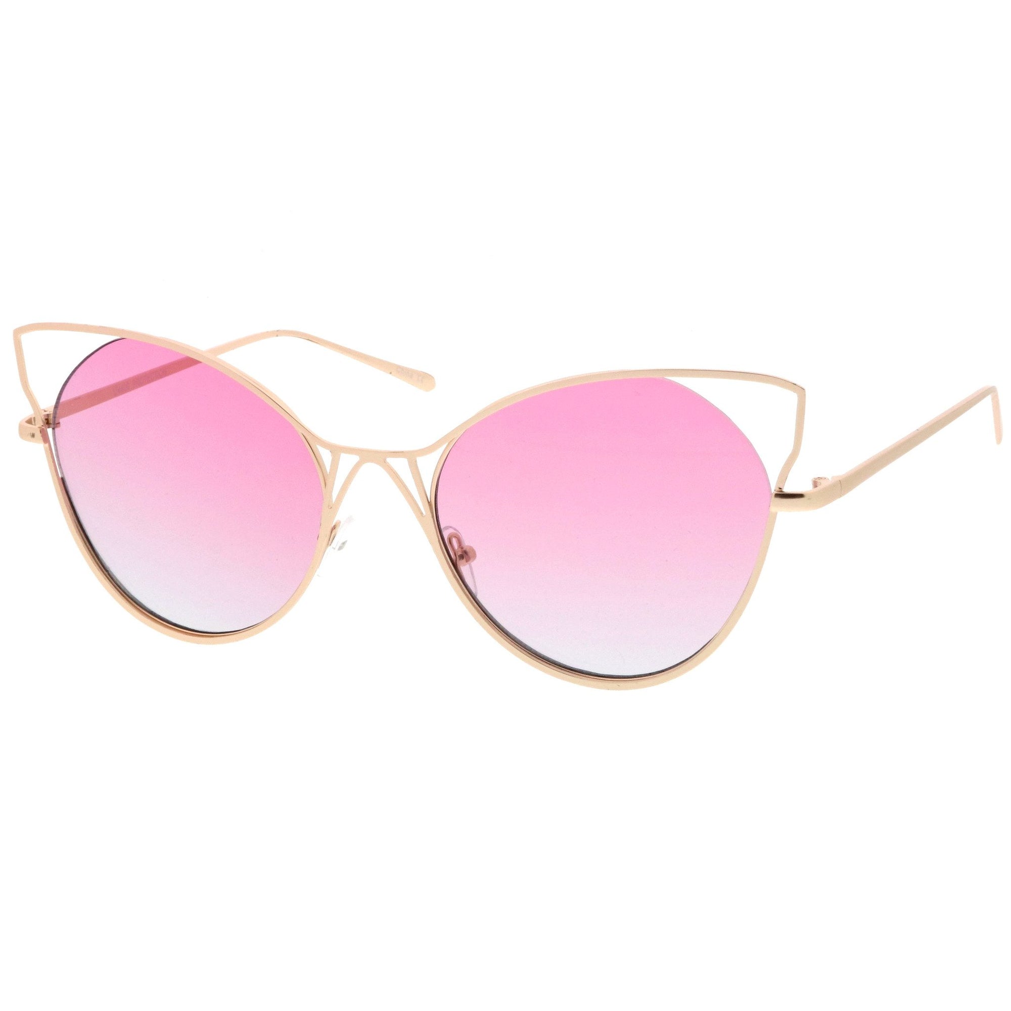 Oversize Women's Gradient Lens Wire Cat Eye Sunglasses - zeroUV