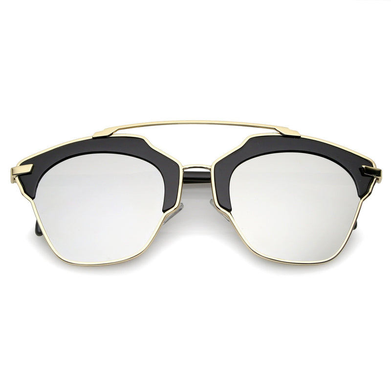 Oversize Euro Half Frame Mirrored Lens Sunglasses Zerouv 