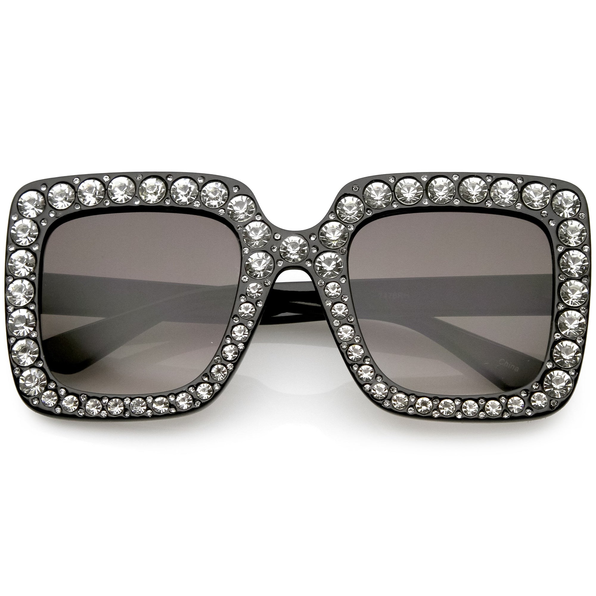 Women's Oversize Glamorous Crystal Rhinestone Square Sunglasses - zeroUV