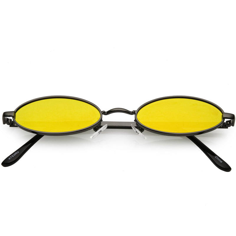 Small Retro 1990s Oval Metal Mirrored Lens Sunglasses Zerouv 