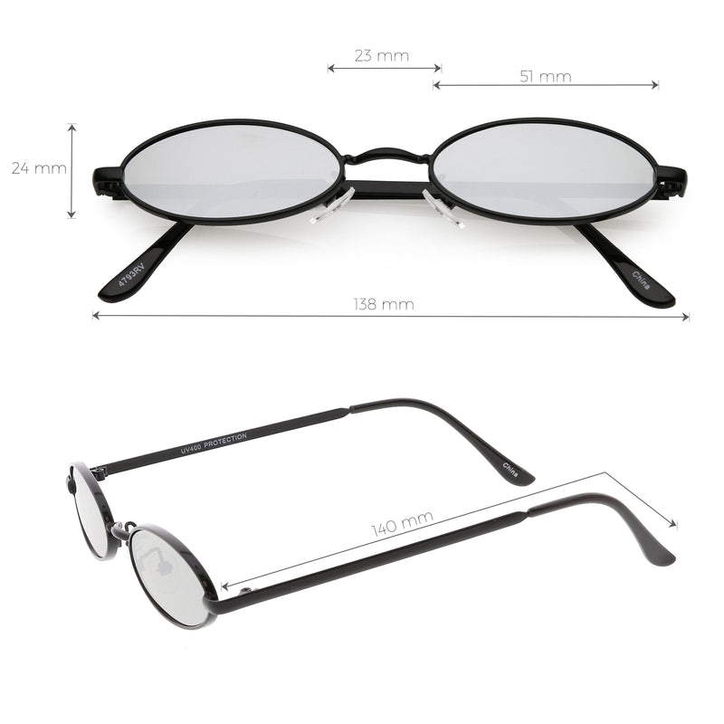Small Retro 1990s Oval Metal Mirrored Lens Sunglasses Zerouv 