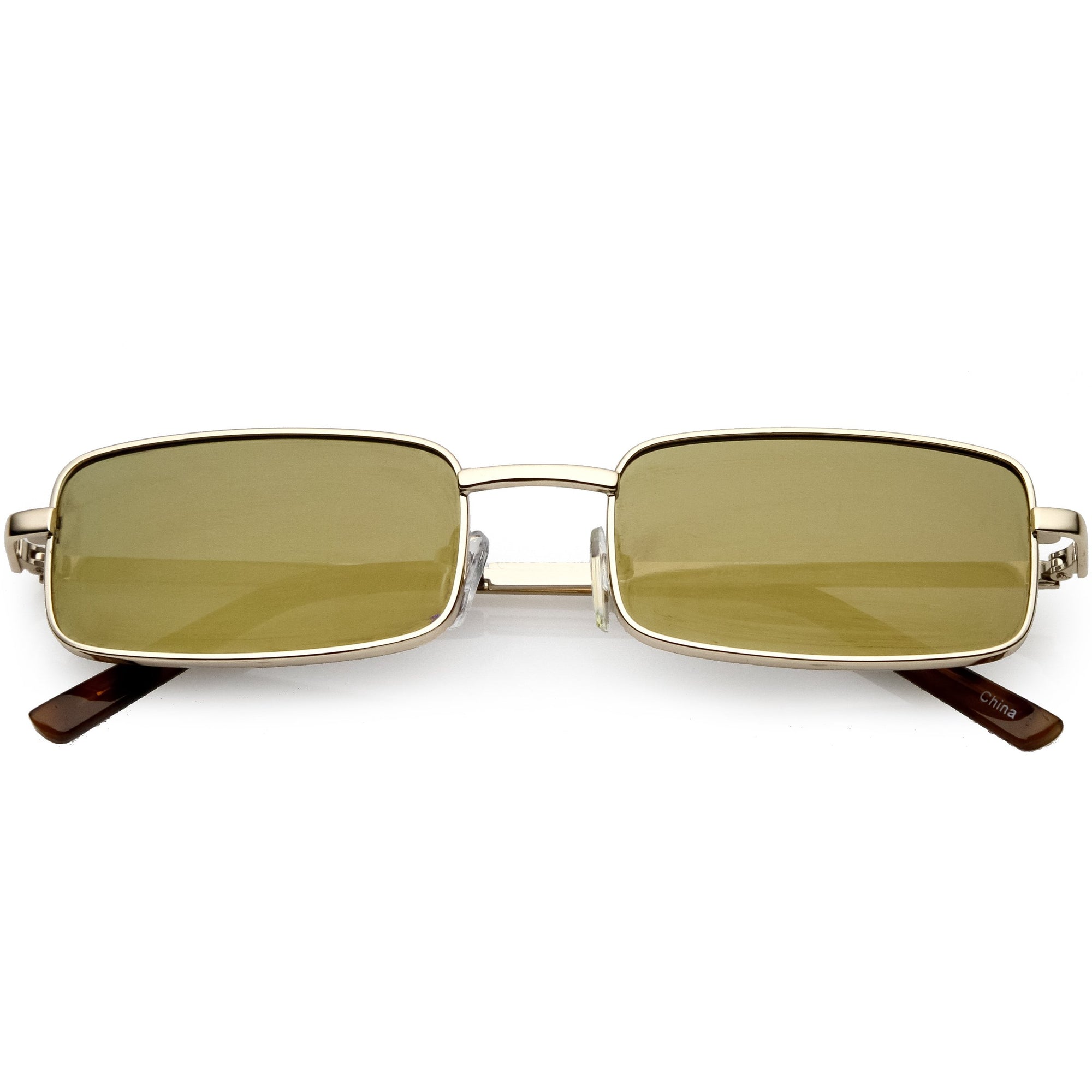 Retro Unisex Small Rectangle Mirrored Flat Lens Sunglasses Zerouv 