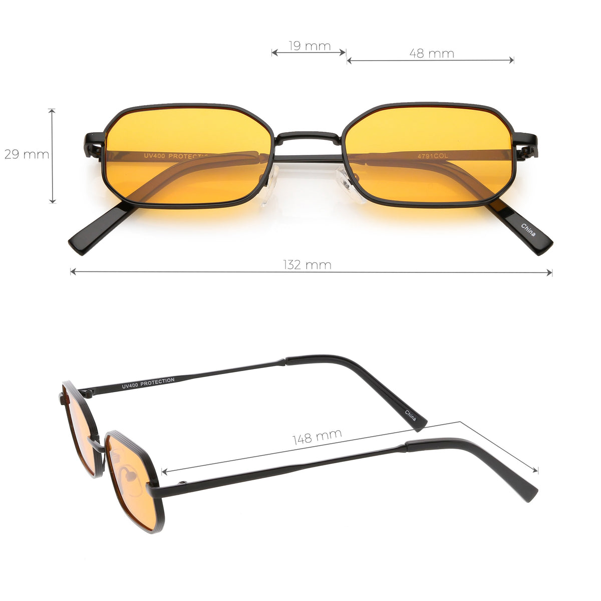 Retro 1990s Micro Rectangle Color Tone Metal Sunglasses Zerouv 