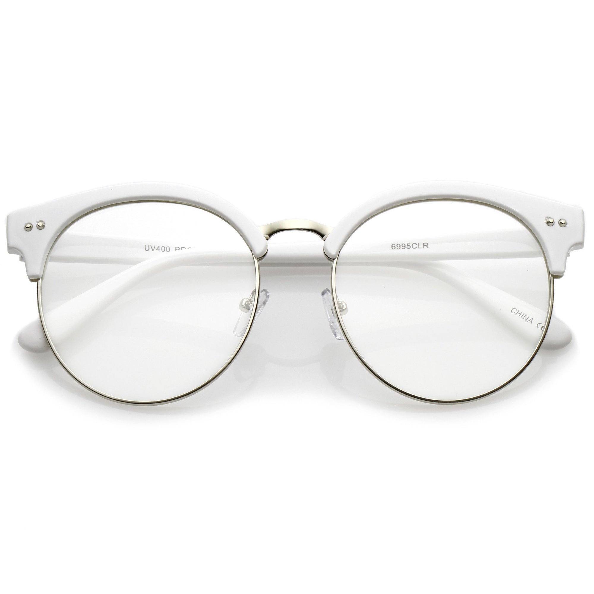 Women S Round Half Frame Clear Lens Cat Eye Glasses Zerouv