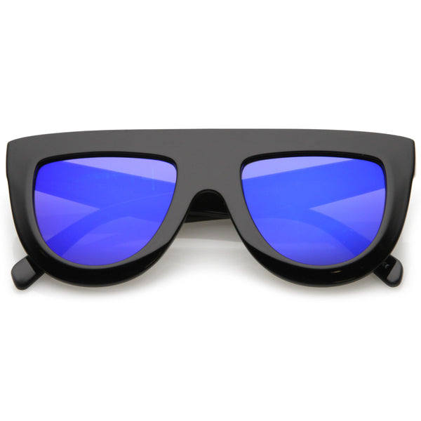 Oversize Retro Modern Flat Top Mirrored Lens Sunglasses - zeroUV