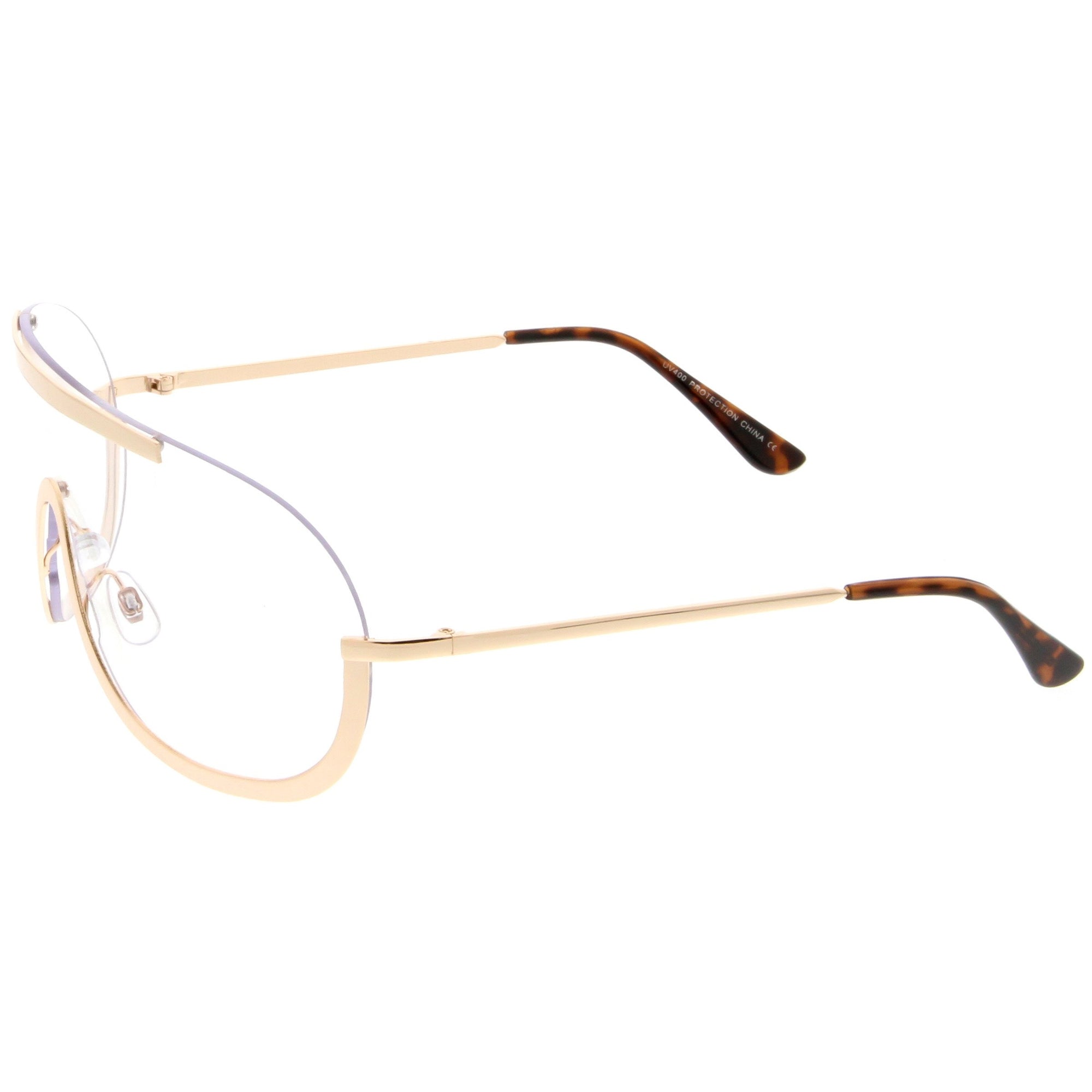 Oversize Disco Rimless Shield Clear Lens Glasses - zeroUV