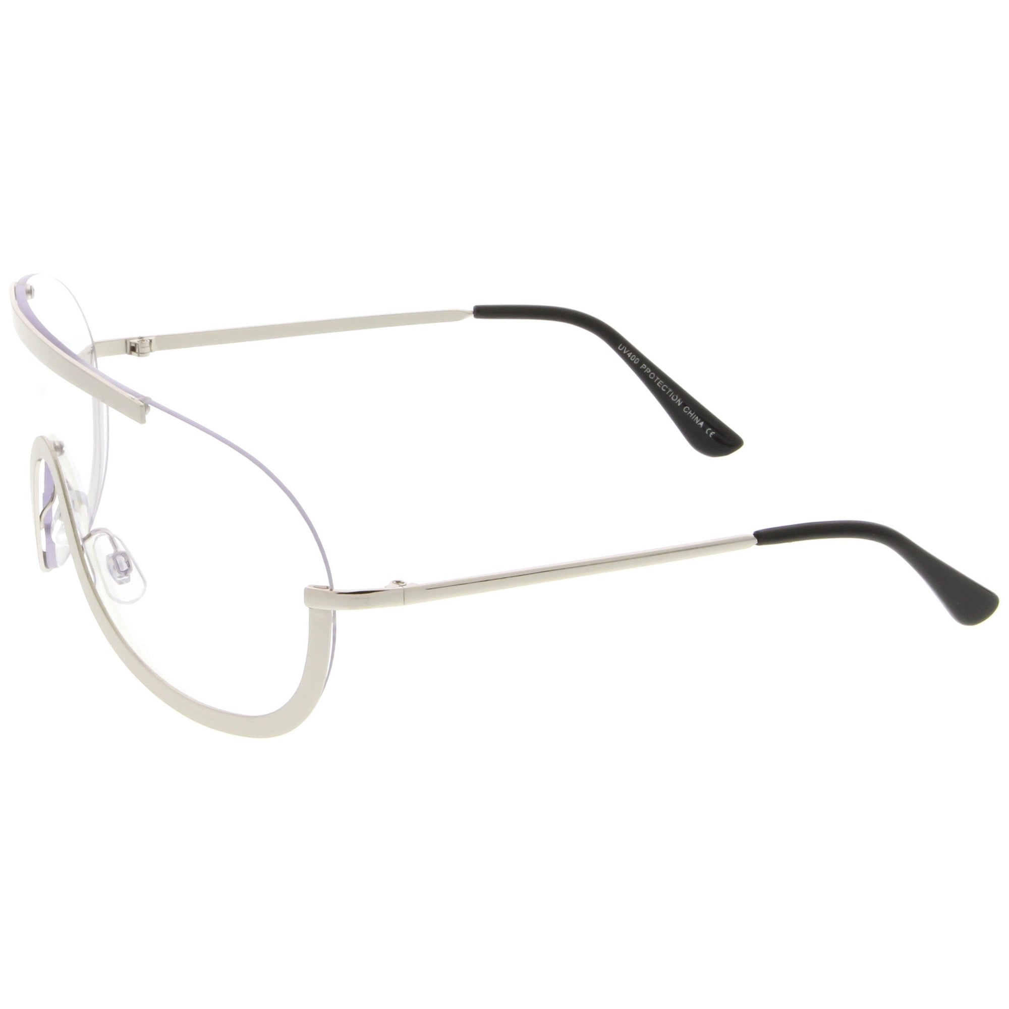 Oversize Disco Rimless Shield Clear Lens Glasses - zeroUV