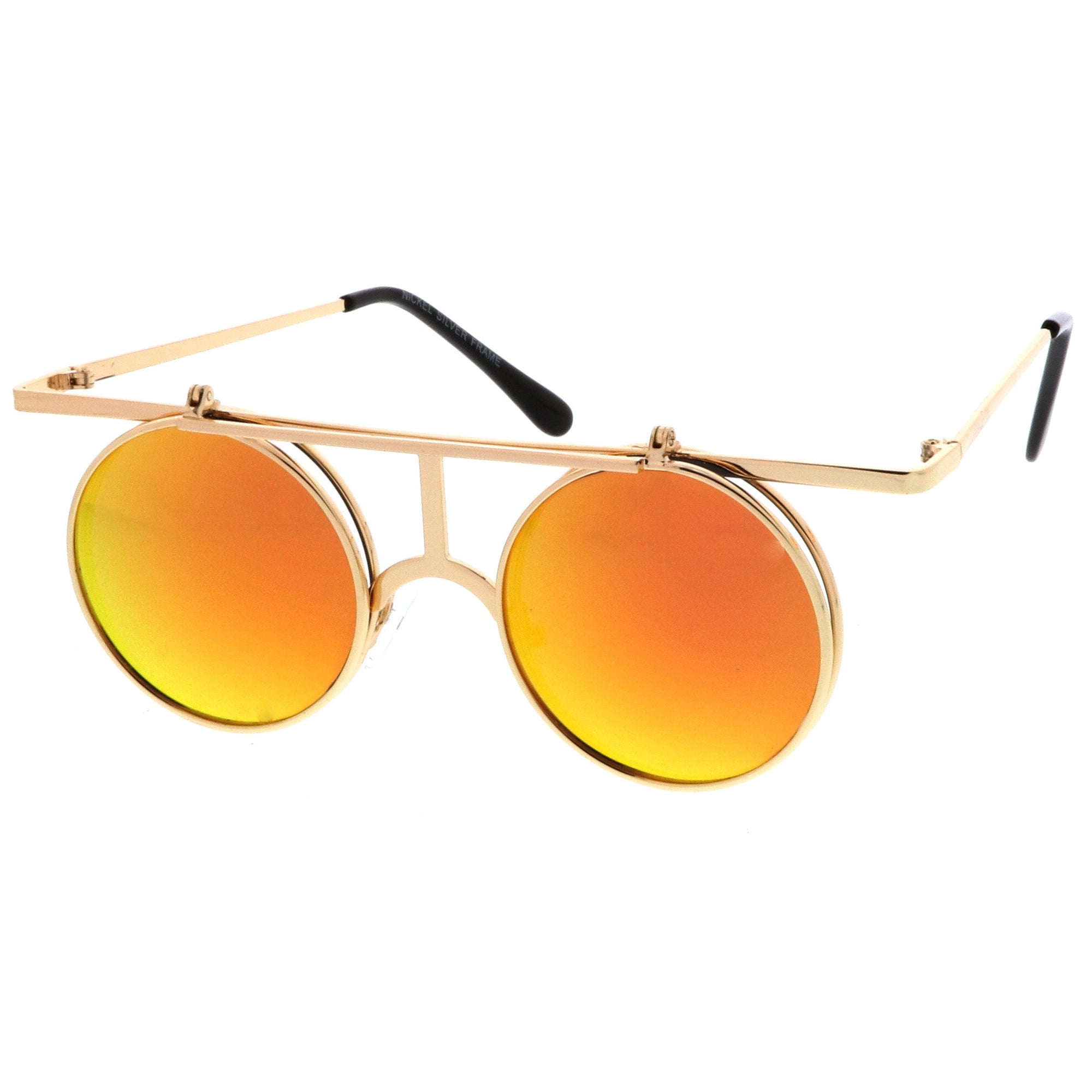 Steampunk Round Mirrored Lens Flip Up Sunglasses Zerouv 0161