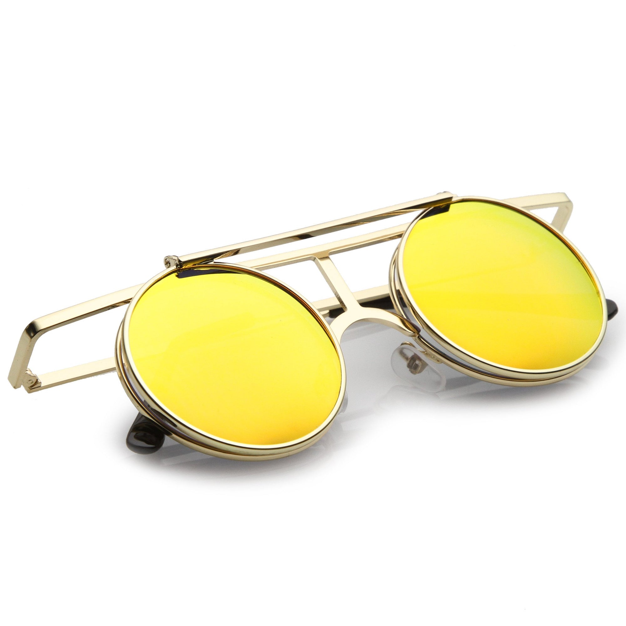 Steampunk Round Mirrored Lens Flip Up Sunglasses Zerouv