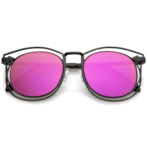 Oversize Dual Wire Frame Flat Mirrored Lens Sunglasses Zerouv 