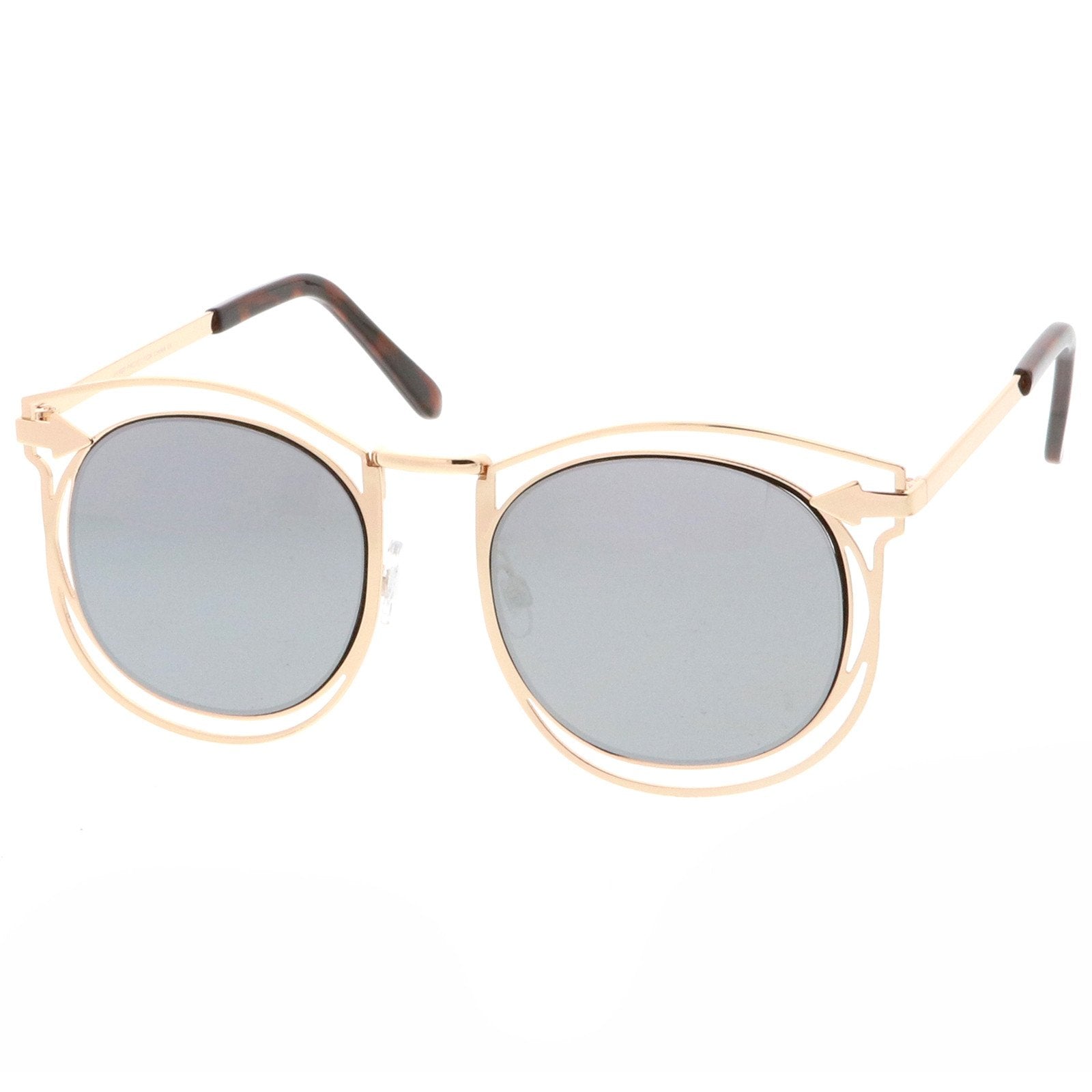 Oversize Dual Wire Frame Flat Mirrored Lens Sunglasses - zeroUV