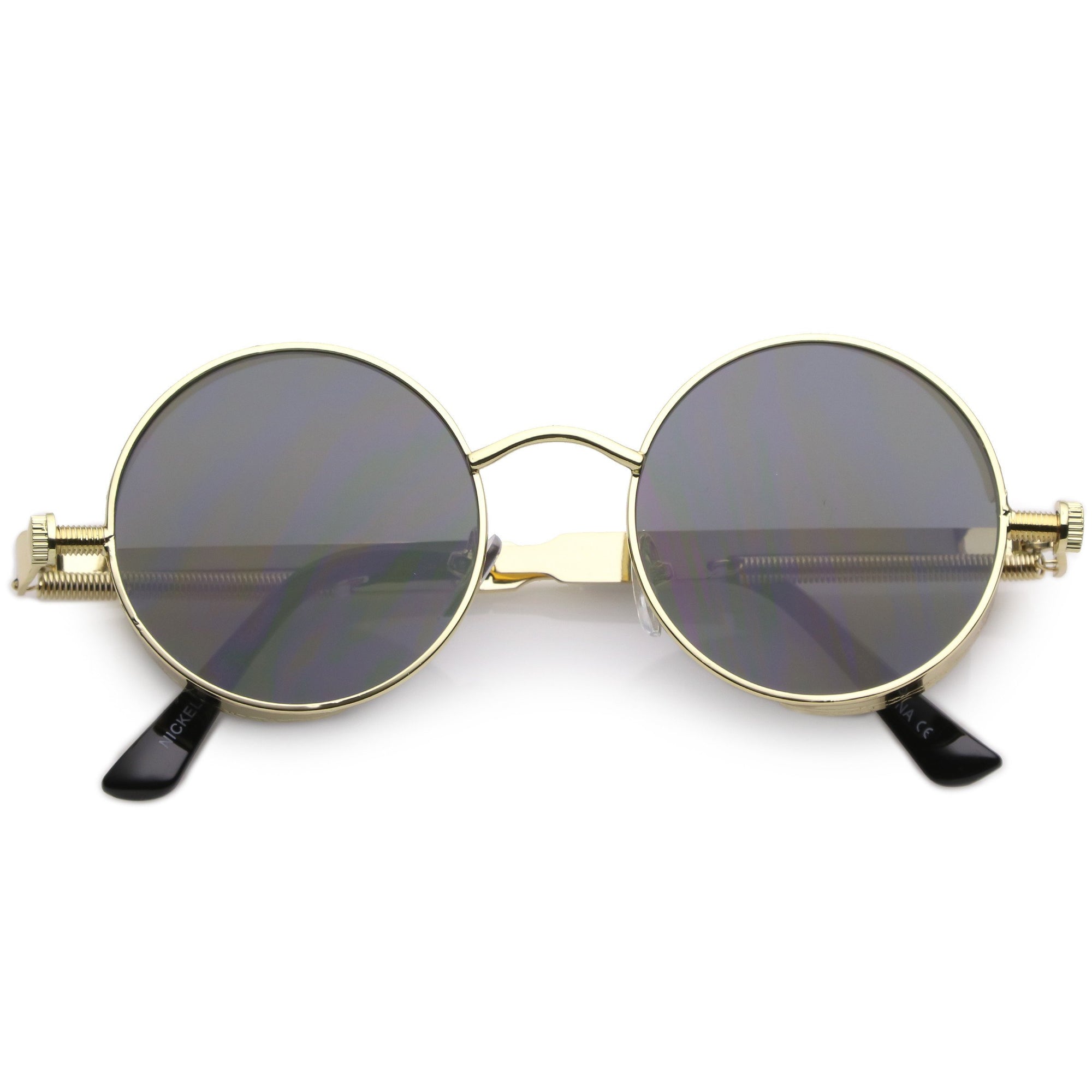 Retro Steampunk Colorful Round Flat Lens Sunglasses Zerouv