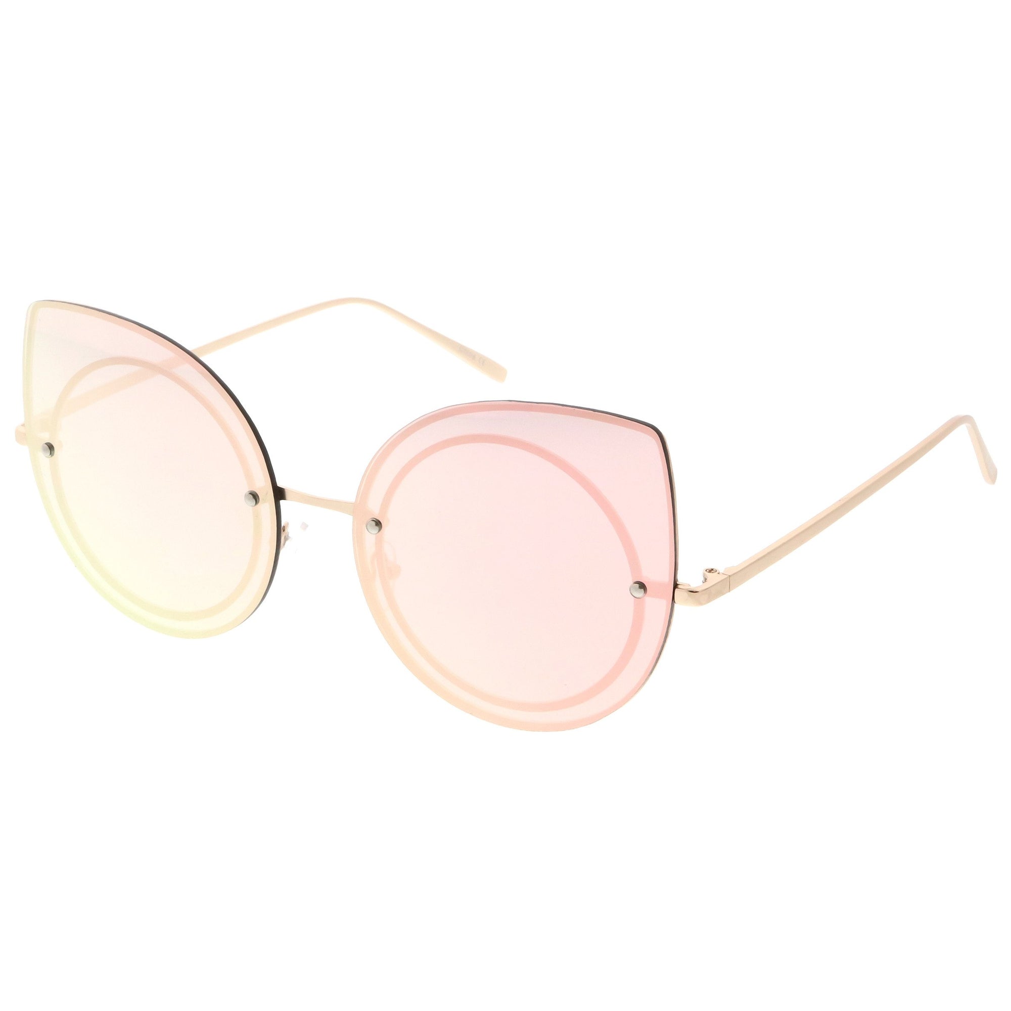 Oversize Rimless Mirrored Cat Eye Flat Lens Sunglasses Zerouv 