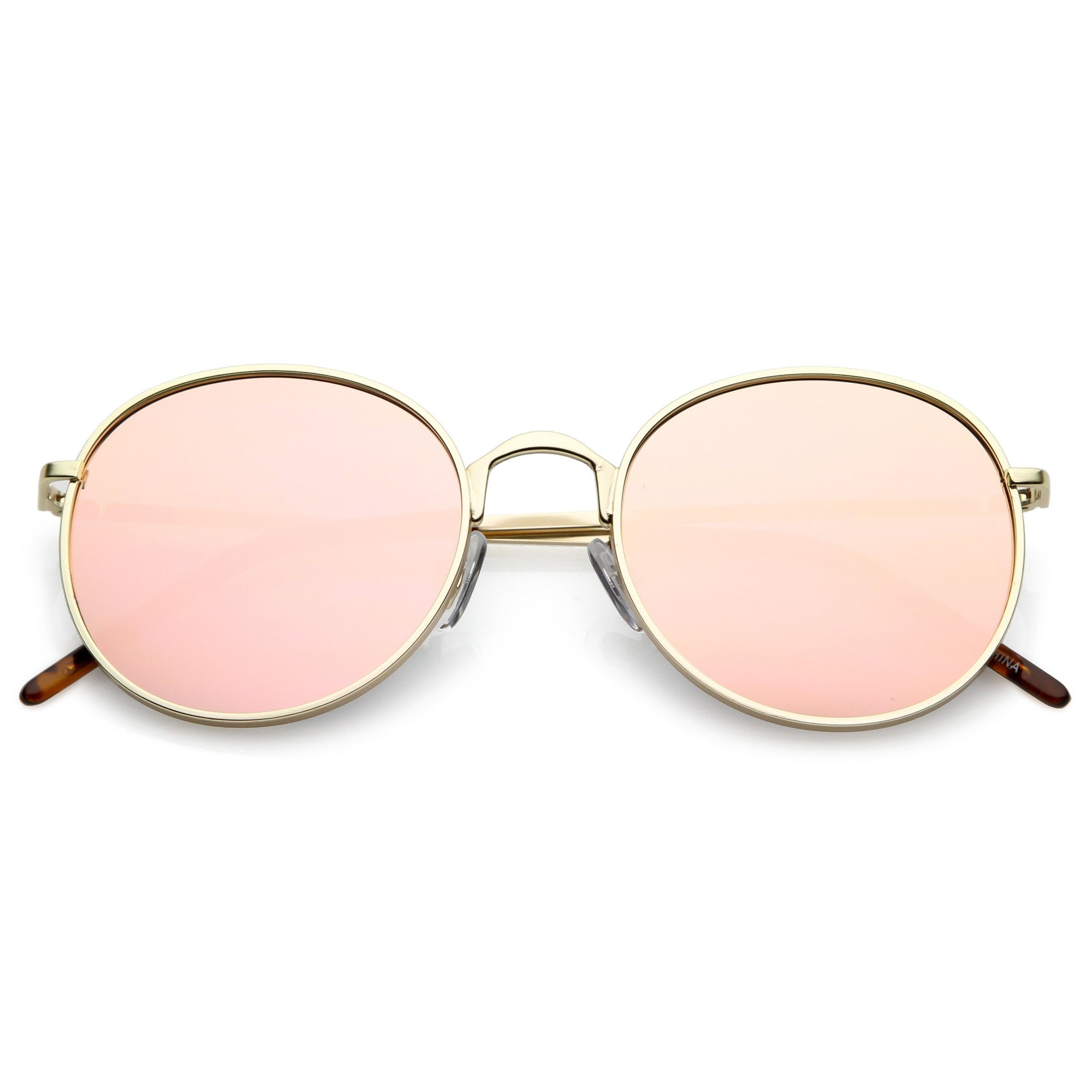 Retro Flash Mirrored Round Flat Lens Metal Sunglasses Zerouv 