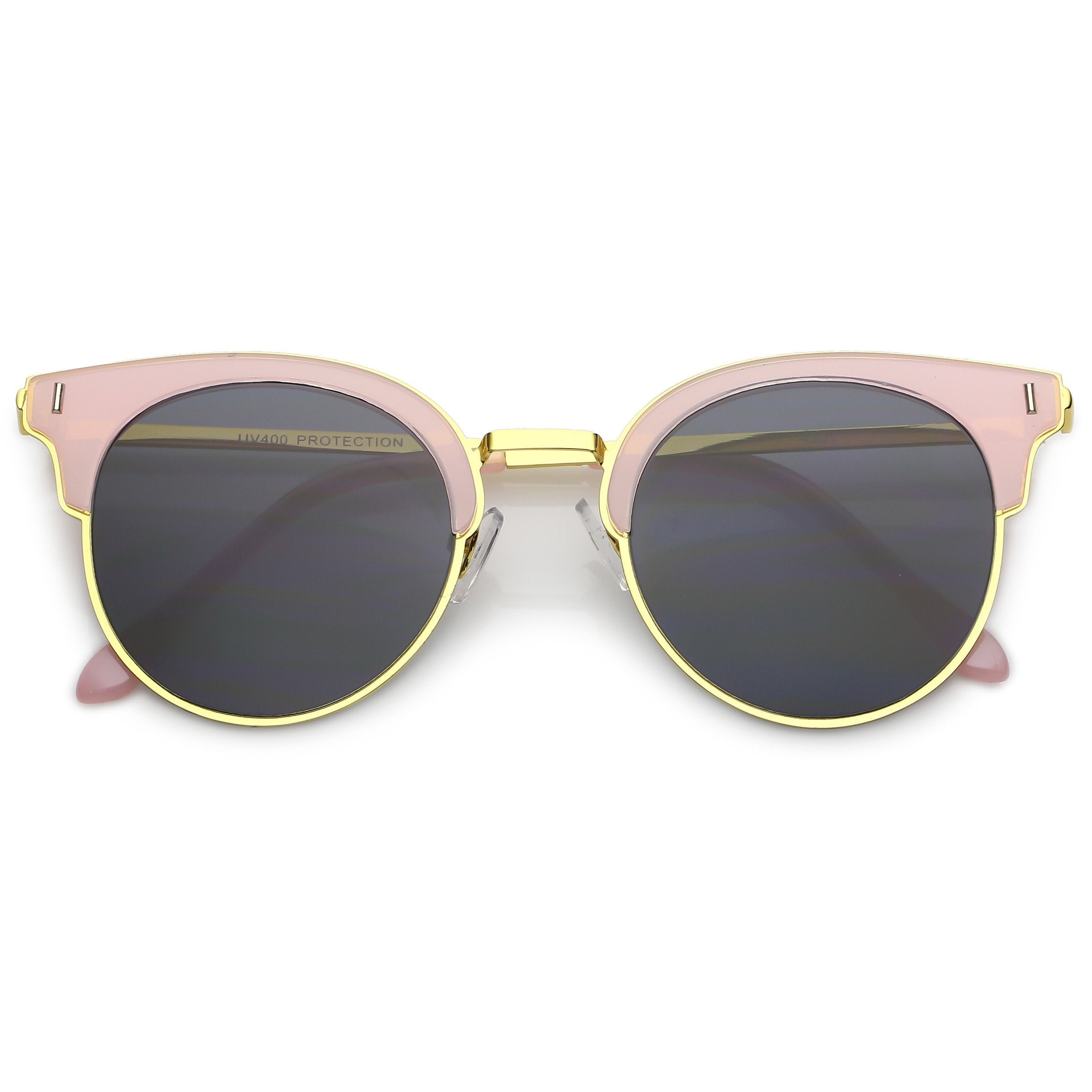 Retro Modern Half Frame Horned Rim Flat Lens Sunglasses - zeroUV