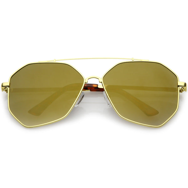 Oversize Geometric Mirrored Flat Lens Aviator Sunglasses - zeroUV