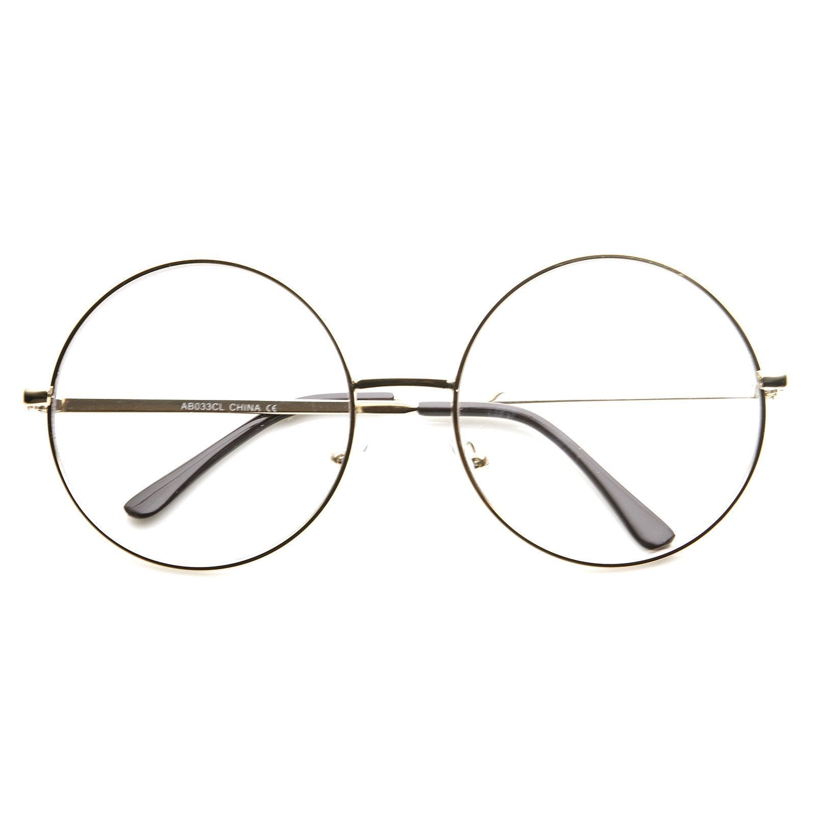 Vintage Extra Large Round Metal Clear Lens Glasses Zerouv 