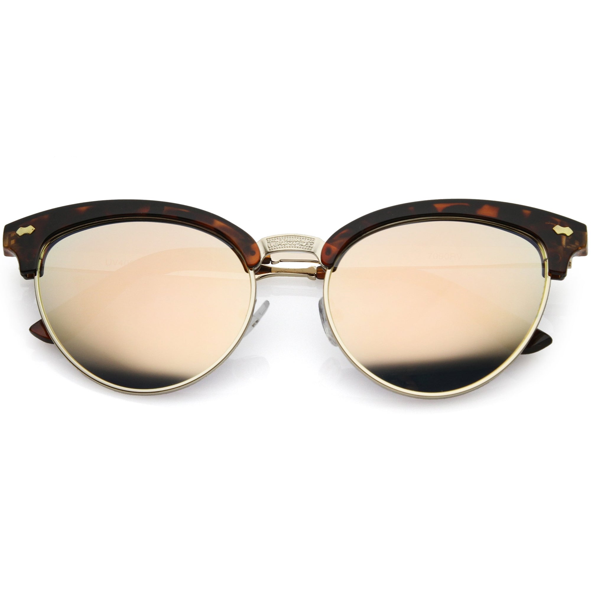 Women's Retro Half Frame Horned Rim Mirrored Lens Sunglasses - zeroUV