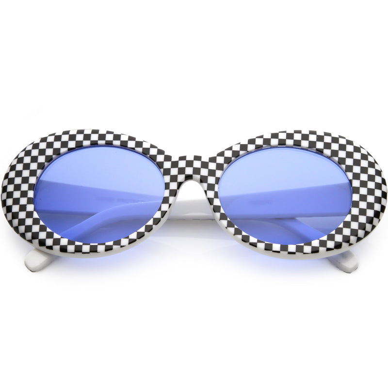 Retro 1990s Rad Clout Goggle Checkered Colored Lens Oval Sunglasses Zerouv 