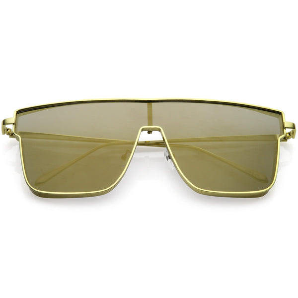 Retro Modern Square Flat Top Mirrored Lens Shield Aviator Sunglasses ...