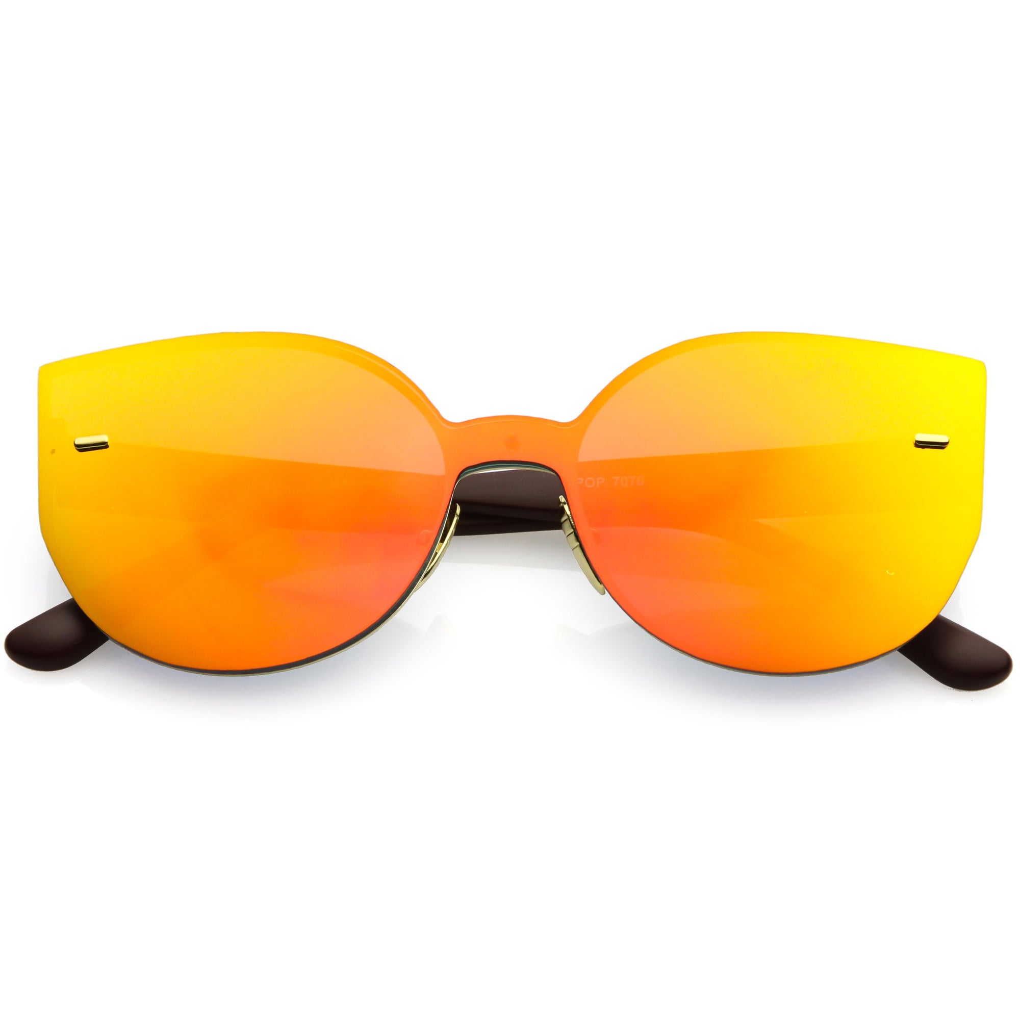 Oversize Rimless Mono Block Mirrored Flat Lens Cat Eye Sunglasses Zerouv 