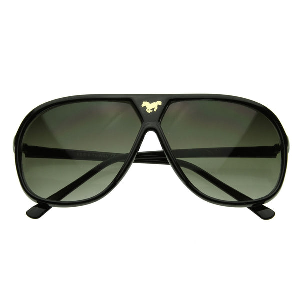 Retro Oversize Gold Horse Emblem Aviator Sunglasses - zeroUV
