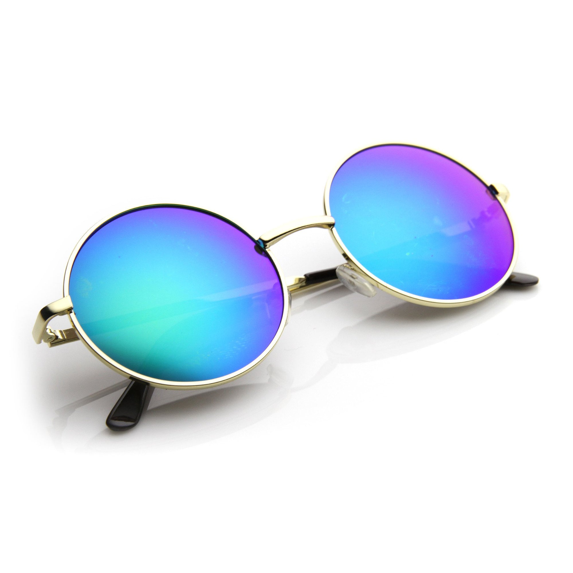 Retro Hippie Large Round Flash Lens Metal Sunglasses Zerouv 