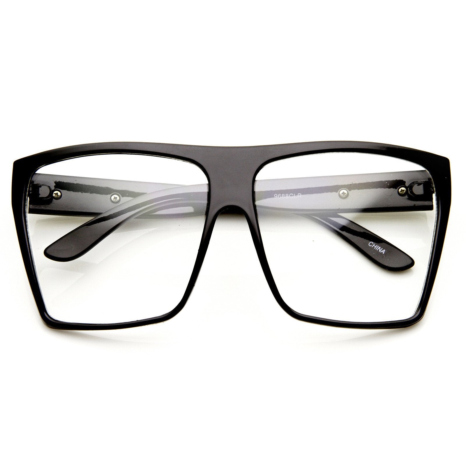  Black Silver Super Oversized Eyeglasses Flat Top