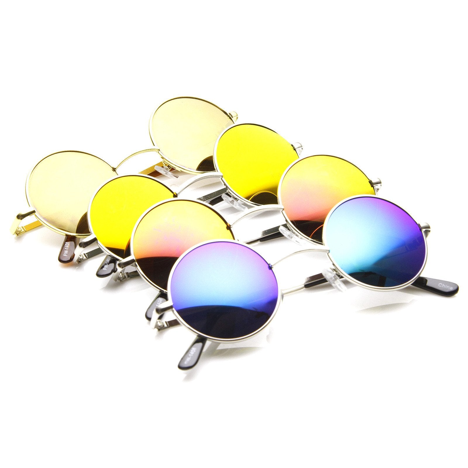 Retro Round Circle Metal Mirror Lens Sunglasses 4 Pack - zeroUV
