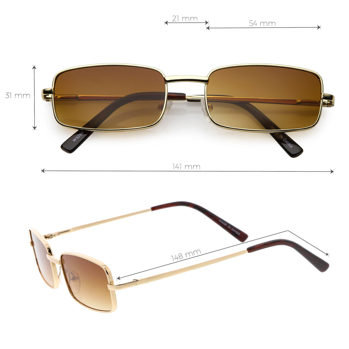 Retro 1990 S Small Rectangle Flat Lens Sunglasses Zerouv