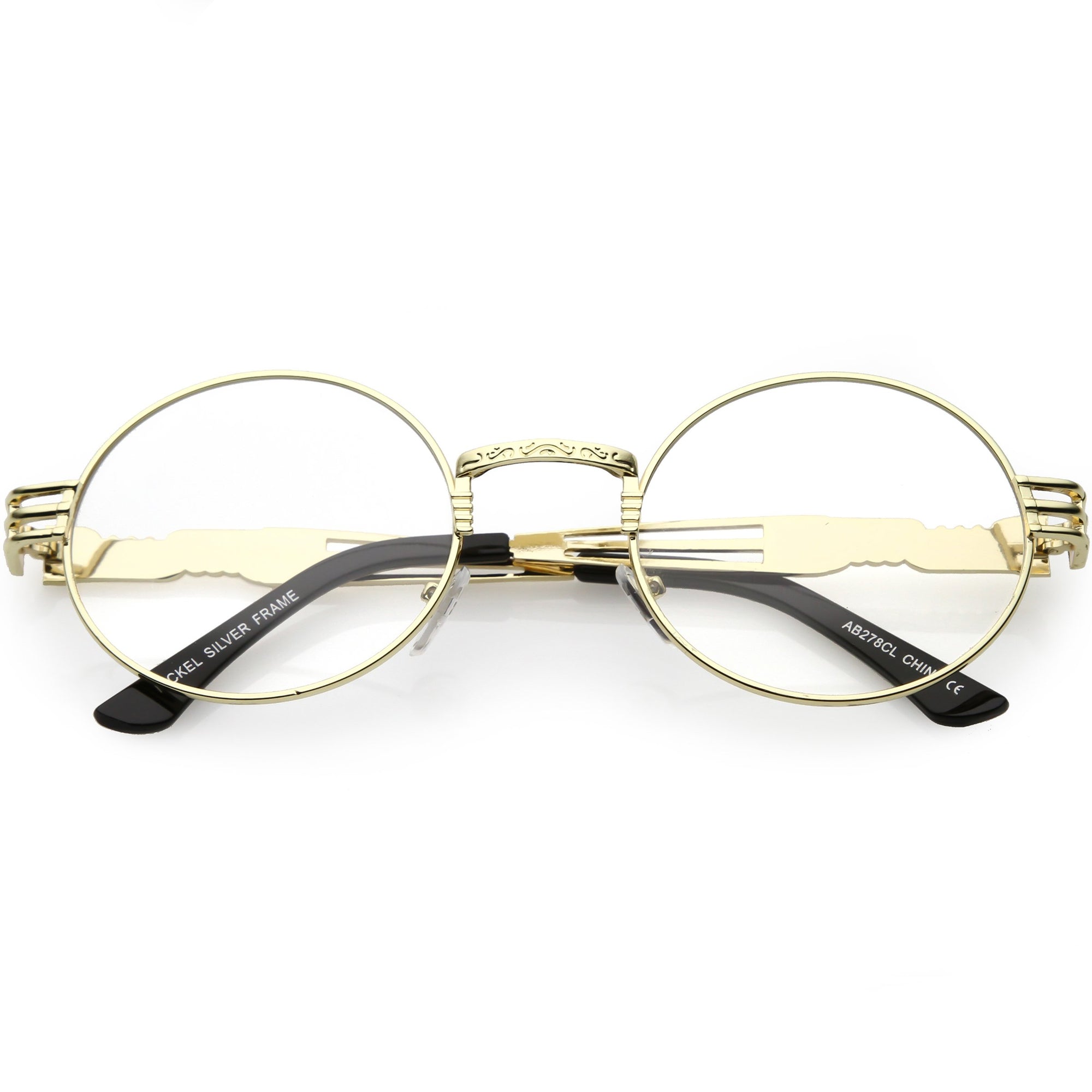 round clear glasses gold