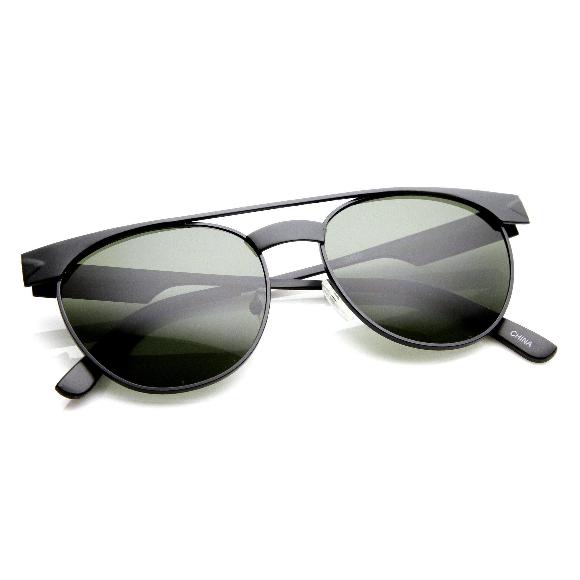 Trendy Futuristic Fashion Flat Top Round Sunglasses zeroUV